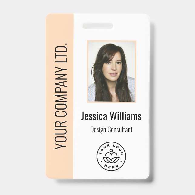 Badge Photo d'employé personnalisé, code-barres, logo, n (Avant)