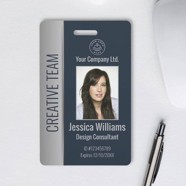 Badge Photo d'employé personnalisé, code-barres, logo, n (Créateur téléchargé)