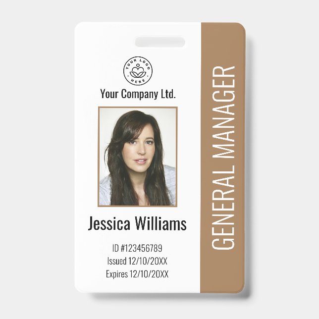 Badge Photo d'employé personnalisé, code-barres, logo, n (Avant)