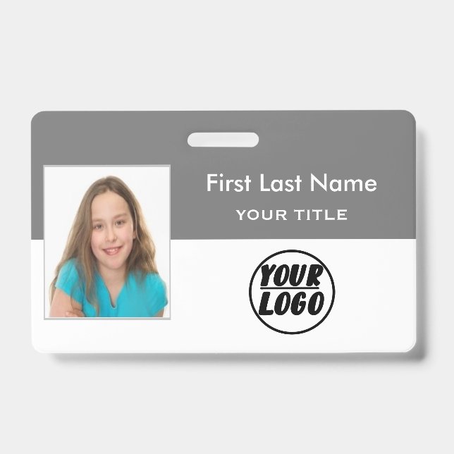 Badge Photo d'employé personnalisé | Logo, Code-barres B (Avant)