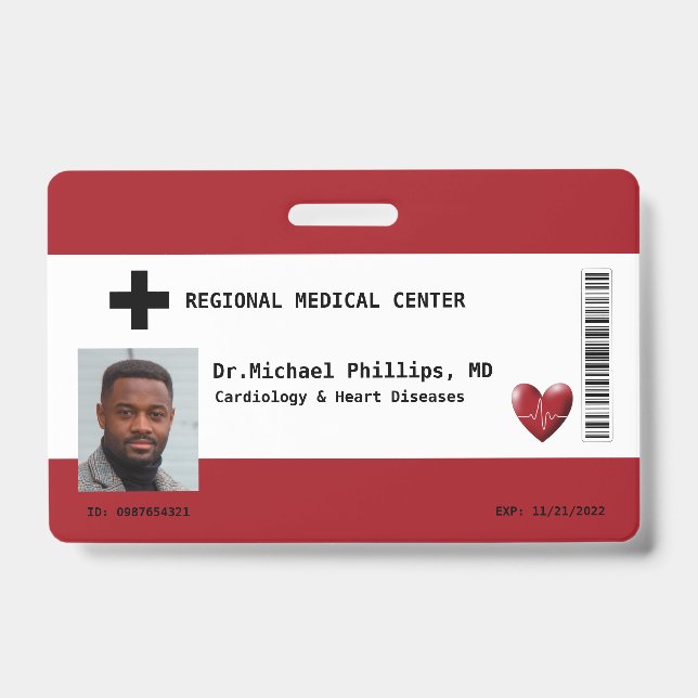 Badge Photo d'employé personnalisé, nom, code-barres, lo (Avant)