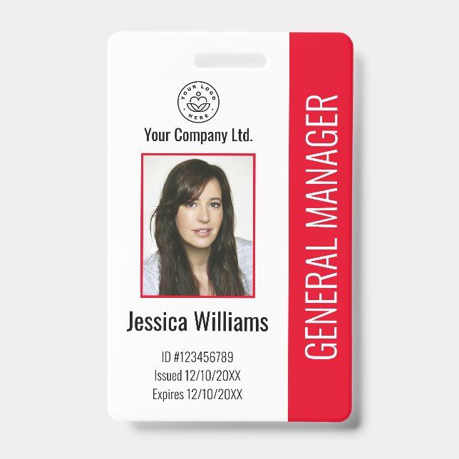 Badge Photo d'employé personnalisée, code-barres, logo,  (Avant)