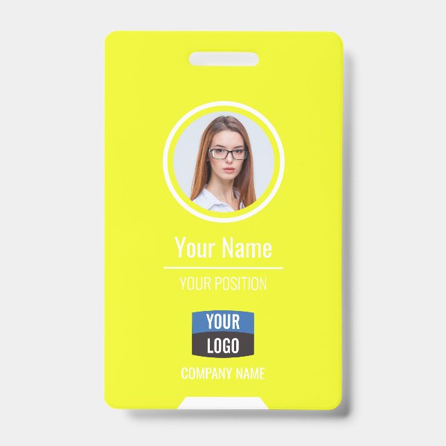 Badge Photo d'employé personnalisée, code-barres, logo,  (Avant)