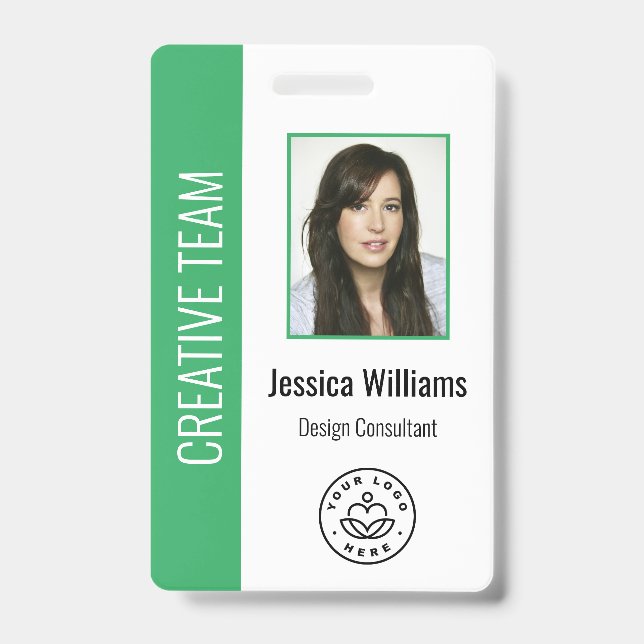 Badge Photo d'employé personnalisée, code-barres, logo,  (Avant)