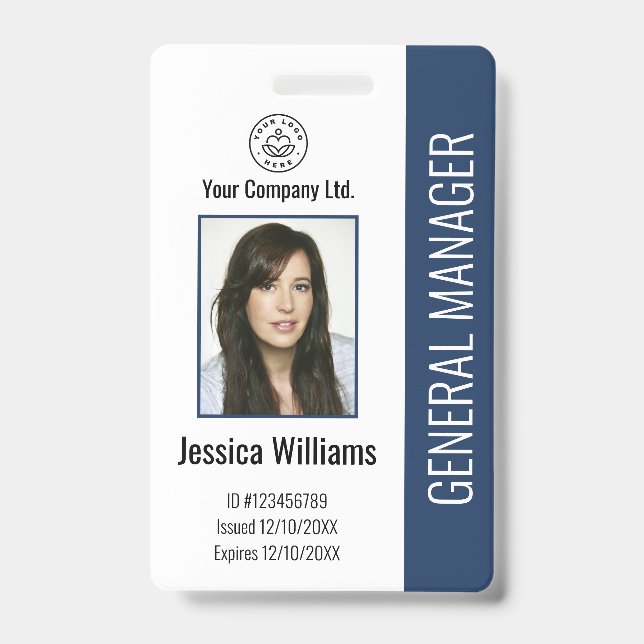 Badge Photo d'employé personnalisée, code-barres, logo,  (Avant)