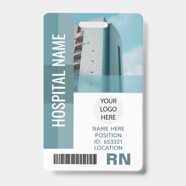 Badge Photo d'employé personnalisée, code-barres, logo,  (Avant)