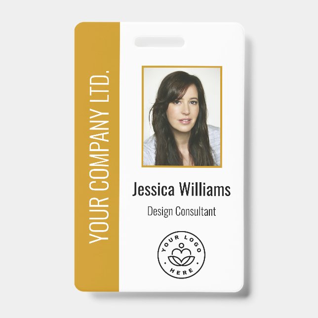 Badge Photo d'employé personnalisée, code-barres, logo,  (Avant)