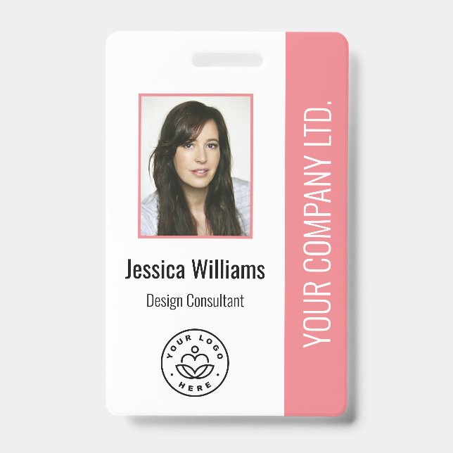 Badge Photo d'employé personnalisée, code-barres, logo,  (Avant)