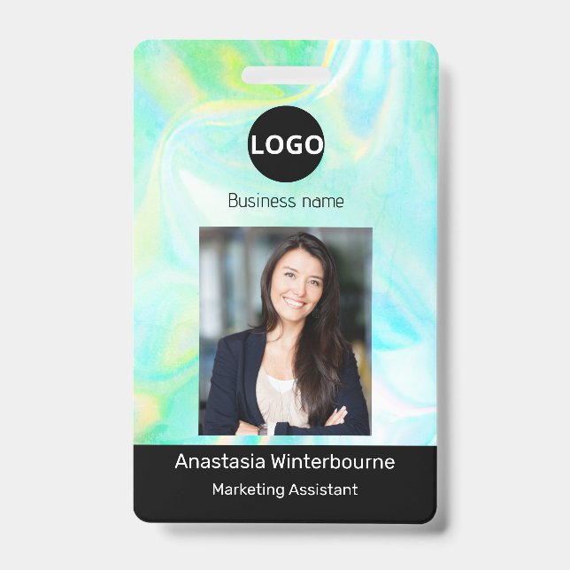 Badge Photo d'employé personnalisée, code-barres, logo,  (Avant)