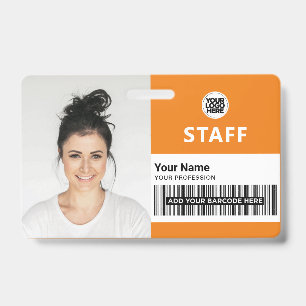 Badge Photo d'employé personnalisée, code-barres, logo,