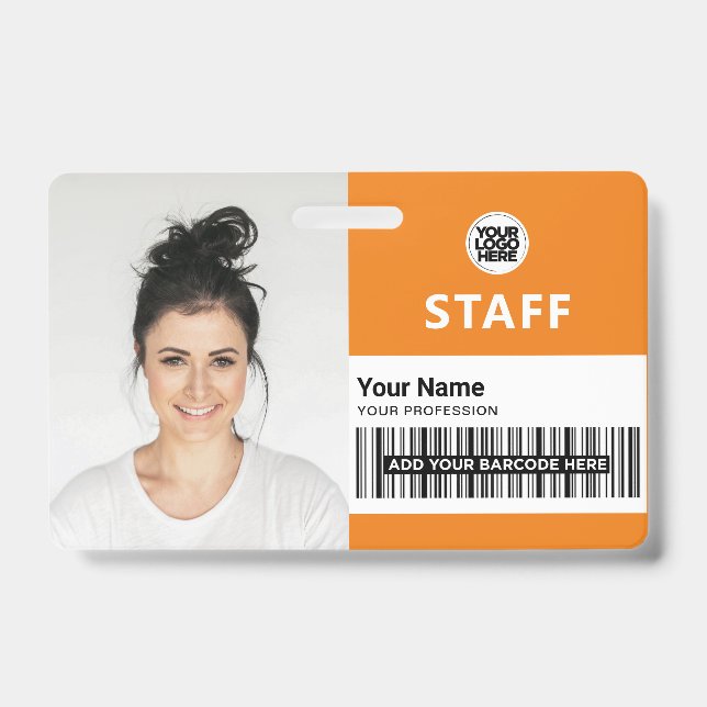 Badge Photo d'employé personnalisée, code-barres, logo,  (Avant)