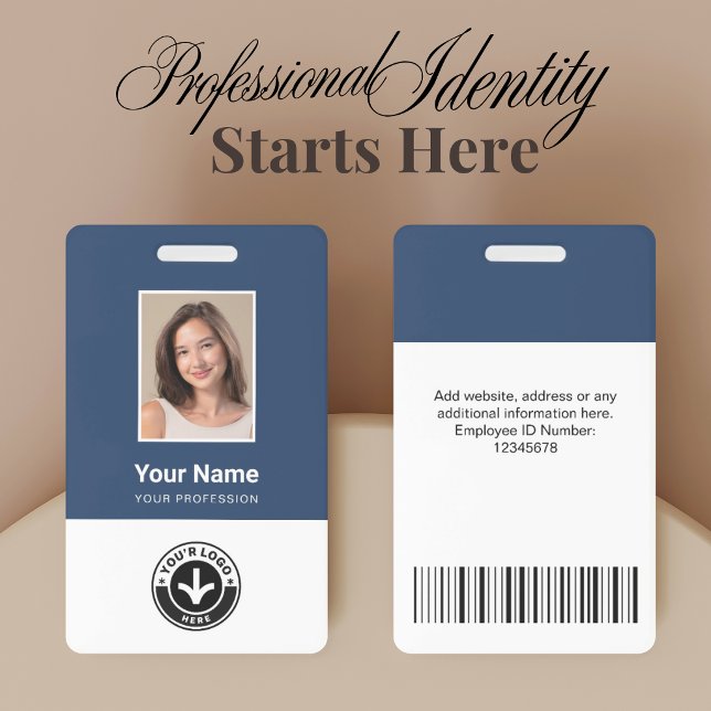 Badge Photo d'employé personnalisée, code-barres, logo,  (Créateur téléchargé)