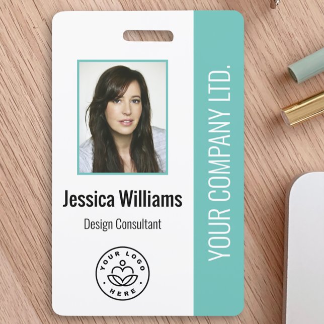 Badge Photo d'employé personnalisée, code-barres, logo,  (Créateur téléchargé)
