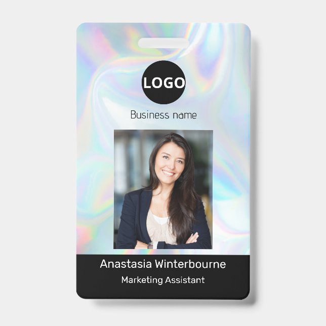 Badge Photo d'employé personnalisée, code-barres, logo,  (Avant)