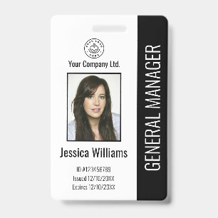 Badge Photo d'employé personnalisée, code-barres, logo,