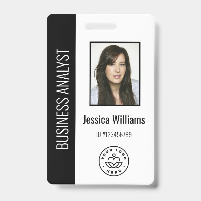 Badge Photo d'employé personnalisée, code-barres, logo,  (Avant)