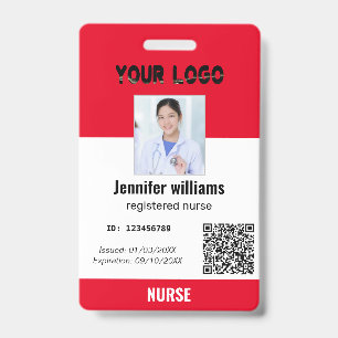 Badge Photo d'employé personnalisée, code-barres, logo,