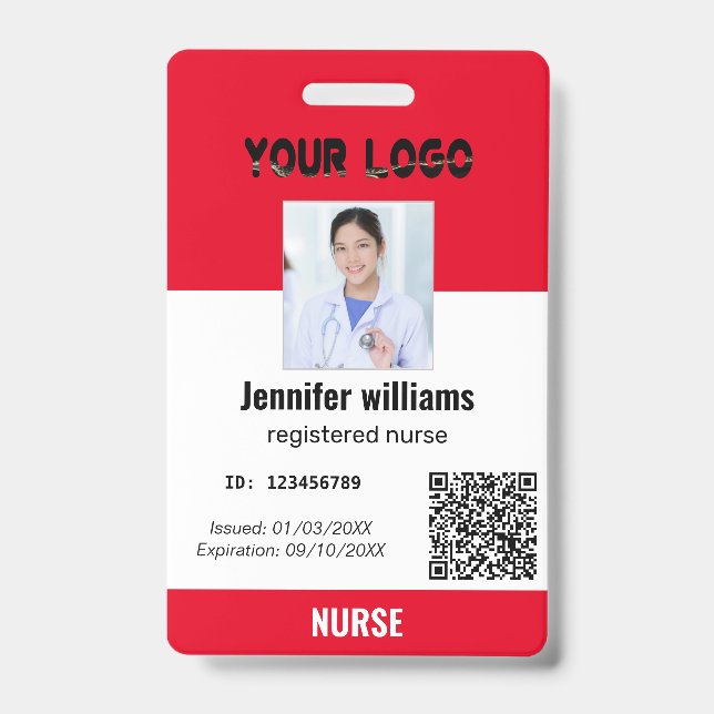 Badge Photo d'employé personnalisée, code-barres, logo,  (Avant)
