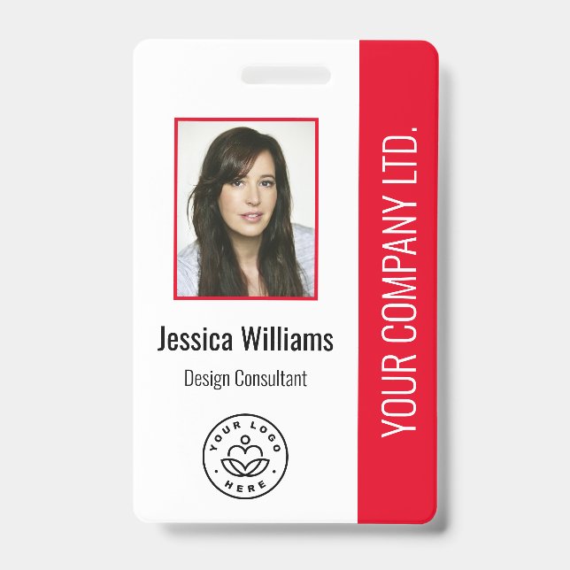 Badge Photo d'employé personnalisée, code-barres, logo,  (Avant)