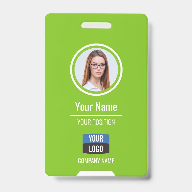 Badge Photo d'employé personnalisée, code-barres, logo,  (Avant)