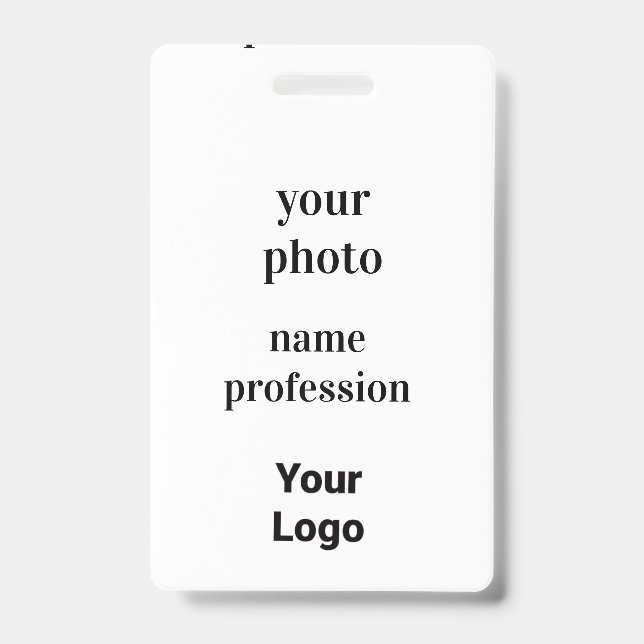 Badge photo d'employé personnalisée, code-barres, logo,  (Avant)
