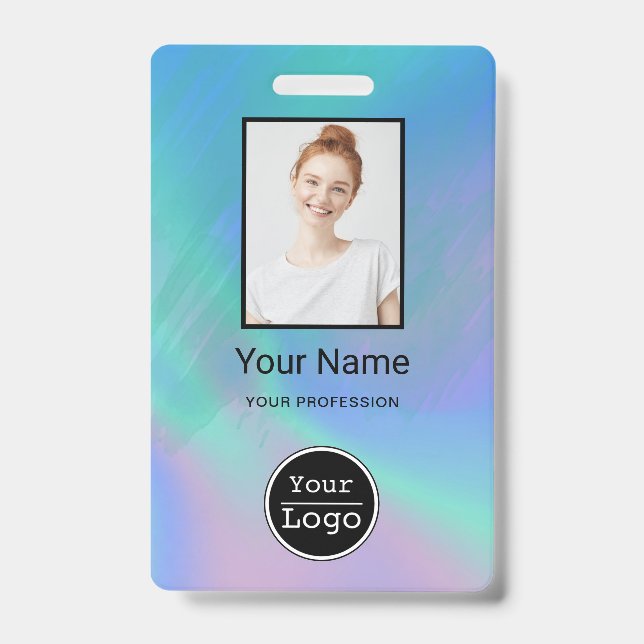 Badge Photo d'employé personnalisée, code-barres, logo,  (Avant)