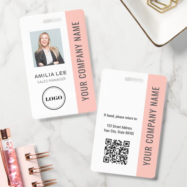 Badge Photo d'employé personnalisée, Code Qr, Logo, Nom (Bureau)