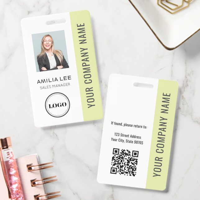 Badge Photo d'employé personnalisée, Code Qr, Logo, Nom (Bureau)