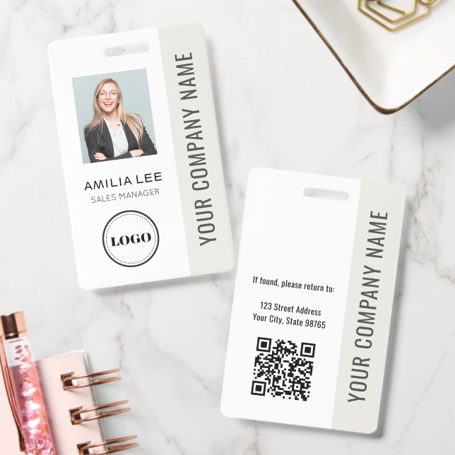 Badge Photo d'employé personnalisée, Code Qr, Logo, Nom (Bureau)