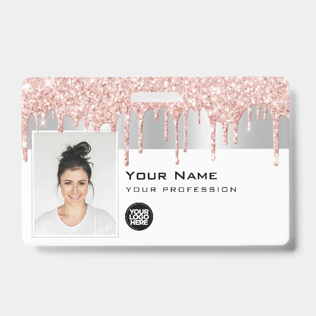 Badge Photo d'employé personnalisée Glam, code-barres, l (Avant)