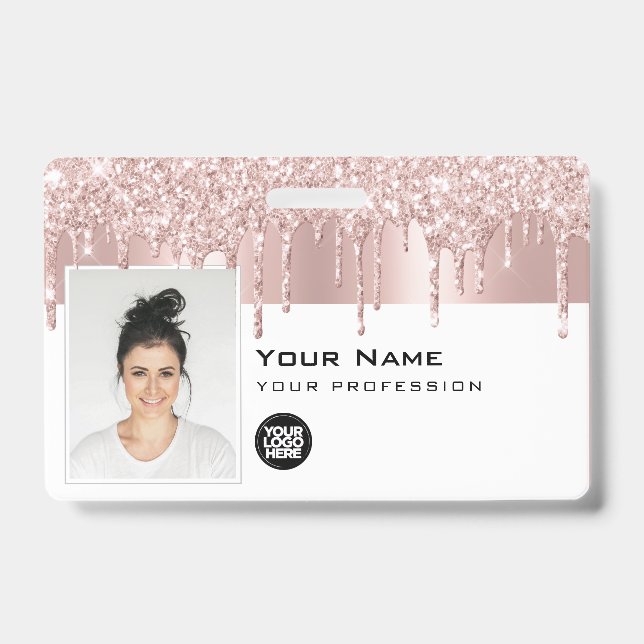 Badge Photo d'employé personnalisée Glam, code-barres, l (Avant)