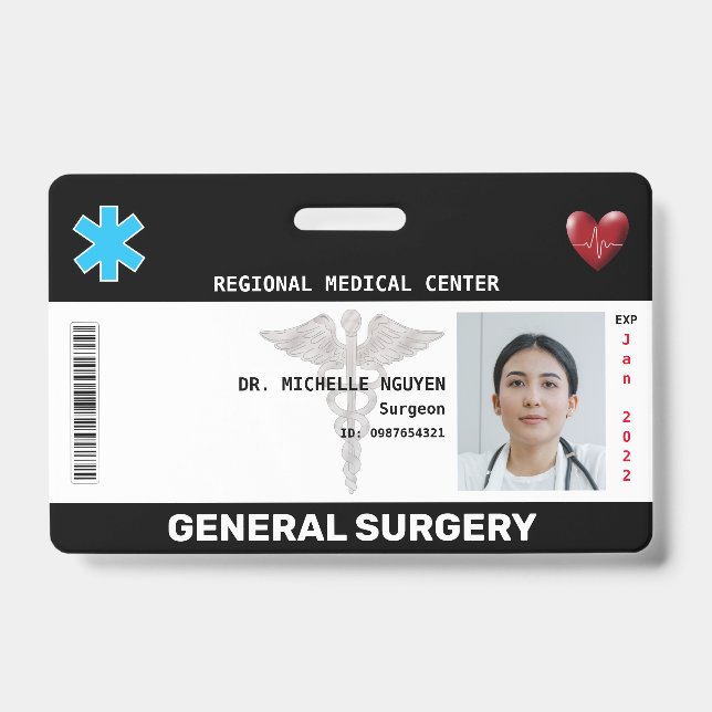 Badge Photo d'employé personnalisée, logo, code à barres (Avant)