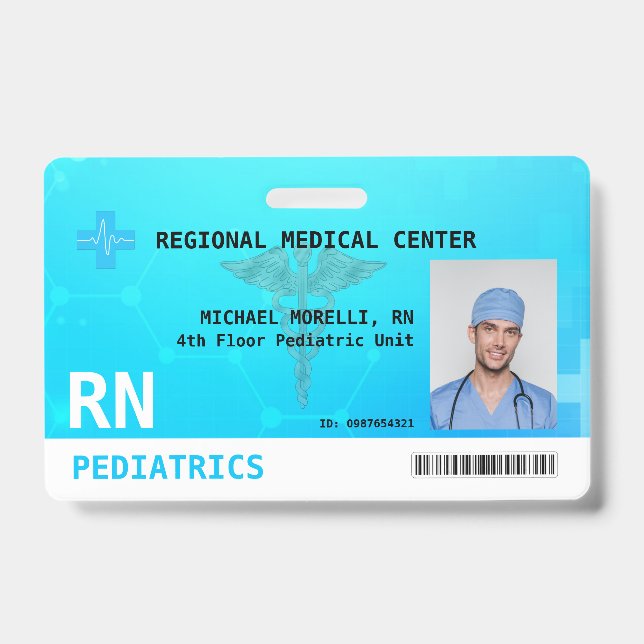 Badge Photo d'employé personnalisée, logo, code à barres (Avant)