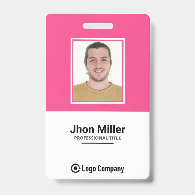 Badge Photo d'employé personnalisée, logo, code-barres,  (Avant)