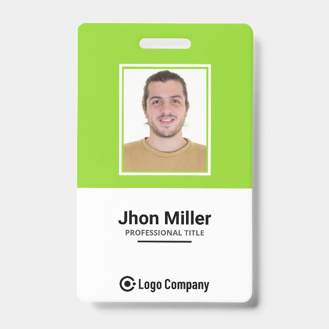 Badge Photo d'employé personnalisée, logo, code-barres,  (Avant)