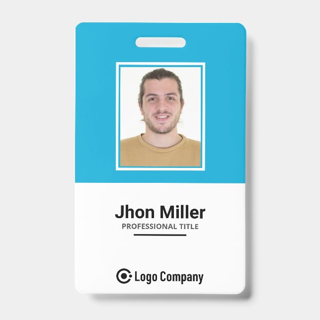 Badge Photo d'employé personnalisée, logo, code-barres,  (Avant)