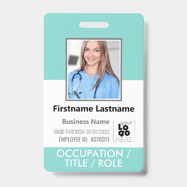 Badge Photo d'employé personnalisée, logo de code-barres (Avant)