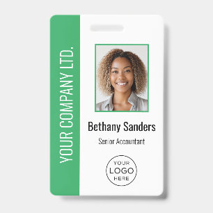 Badge Photo d'employé personnalisée, logo, nom vert
