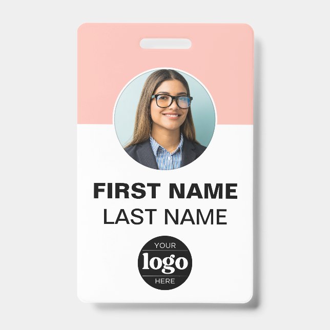 Badge Photo d'employé personnalisée | Nom, logo, code ba (Avant)