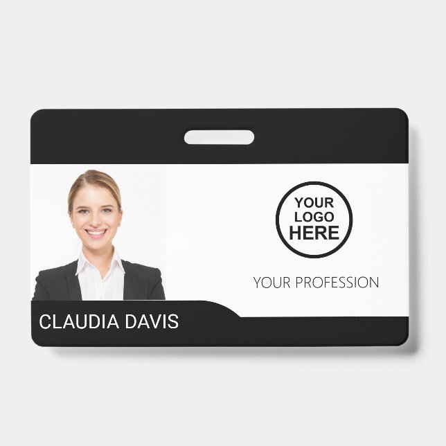 Badge Photo d'employé personnalisée, Nom, Logo, Code-bar (Avant)