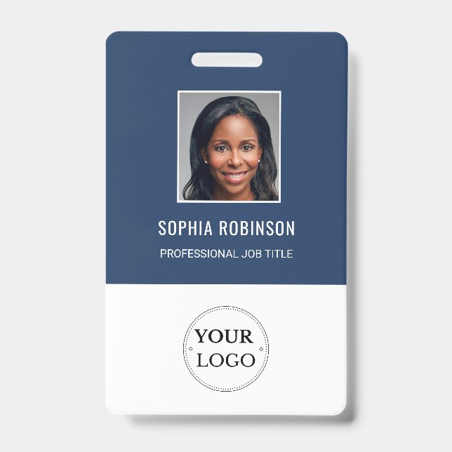 Badge Photo d'employé personnalisée, nom, logo, code-bar (Avant)