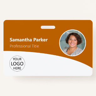 Badge Photo d'employé personnalisée orange, Logo, Code-b