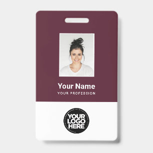 Badge Photo d'employé personnalisée rouge bordeaux, code