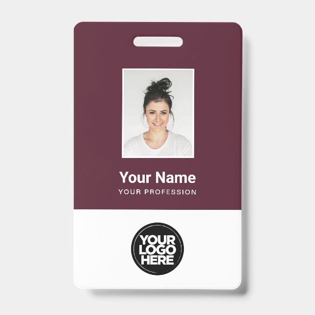 Badge Photo d'employé personnalisée rouge bordeaux, code (Avant)
