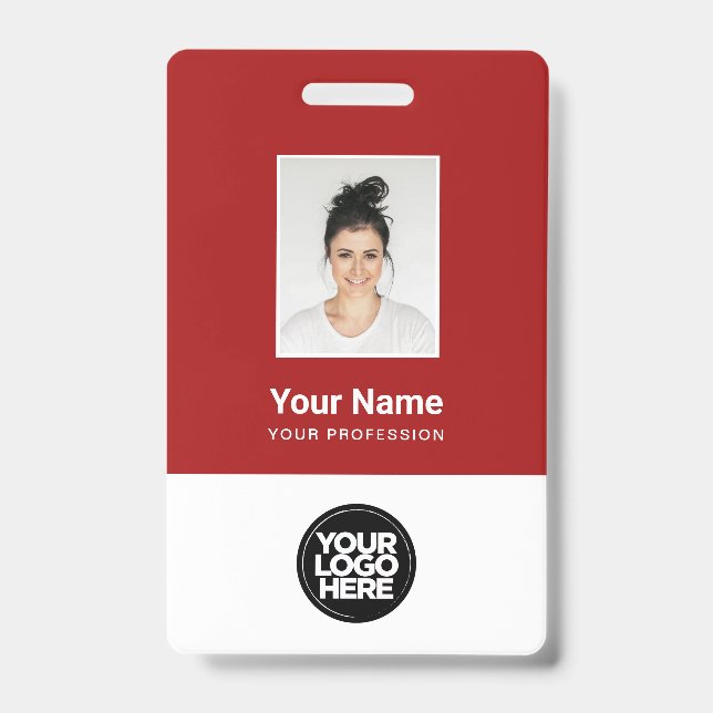Badge Photo d'employé personnalisée rouge foncé, code-ba (Avant)