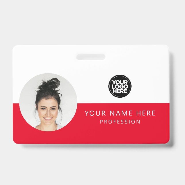 Badge Photo d'employé rond, Code QR, Logo, Nom (Avant)