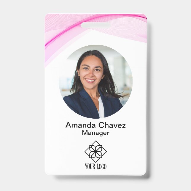 Badge Photo d'employé rose moderne (Avant)