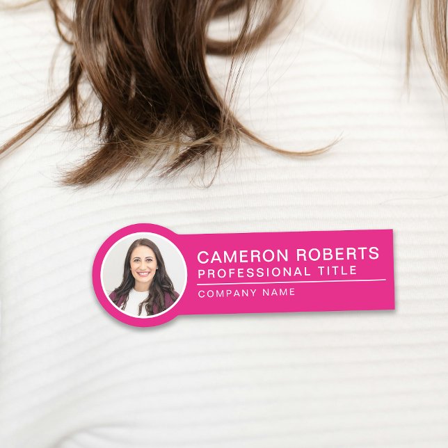 Badge photo d'employé simple rose chaud (Créateur téléchargé)