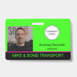 Badge Photo d'employé vert brillant et nom de logo de so