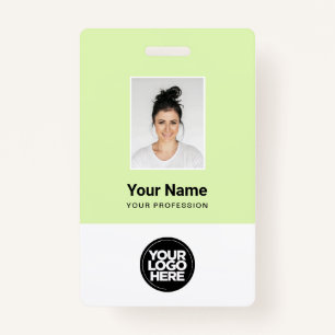 Badge Photo d'employé vert personnalisée, Code barre, Lo